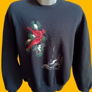 Nature Vintage Large Black Crewneck Sweatshirt Cardinal & Snow 1990's Gopher
